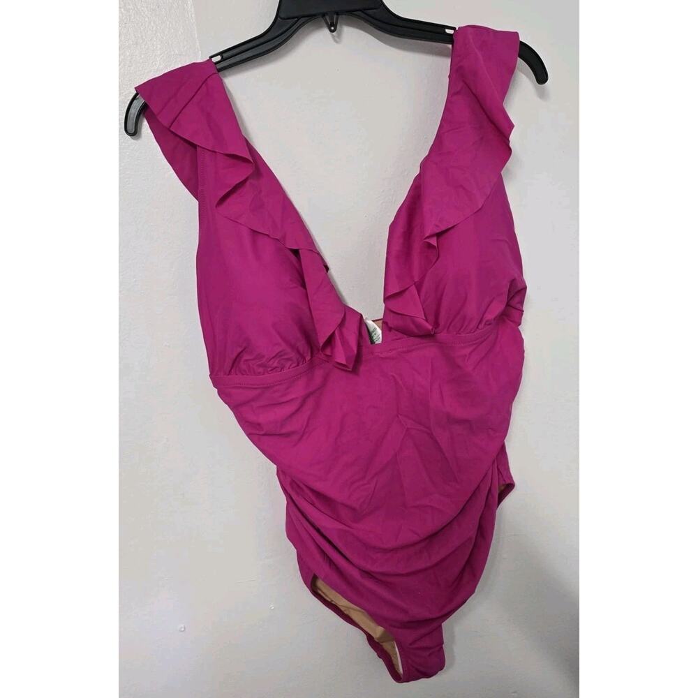 J.Crem Ruched Ruffle One Piece Swimsuit Fucsia Size 20 BP222